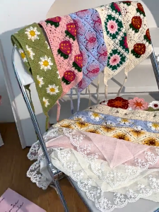 French Style Crochet Headscarf for Women Hair Bandannas Decorative Hairband Ethnic Headband Bohemian Flower Hair Scarf