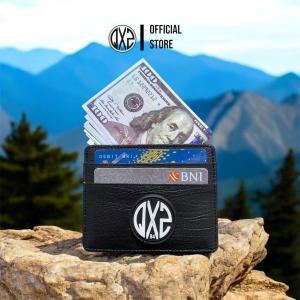 QXZ94 Dompet Kartu Card Holder Pria Wanita Kulit Sintetis Serat Kayu Coklat 4 Slot Kartu Mini Koin