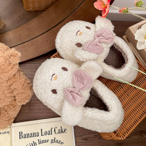 IELGY Cute cartoon thick-bottomed wool shoes womens 2024 velvet warm soft-bottomed cotton slippers