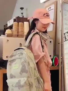 UISN #B2077 Fashion Backpack Soft Canvas Printed Bear Design School Bag Travel Bag