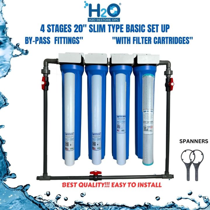 Water Filter 4 Stages 20" Slim Type Basic Set up Ideal for Residential