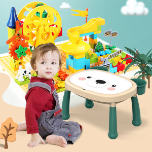 Paifu Multi-function Base Plates Cute Bear Building Blocks Table For Kids Jumbo Big Size Bricks Enlightenment Collection Board Game Writing Desk Education Toys Sets