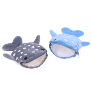 【MPJow】 Cute Cartoon Plush Shark Coin Purse Plush Zipper Animal Wallet Kids Coin Bag