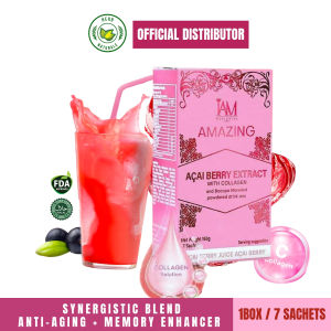 IAM Amazing Acai Berry with Collagen - Skin Whitening Anti-Aging Brain Boost & Immune Support Supplement (1box/7sachets)