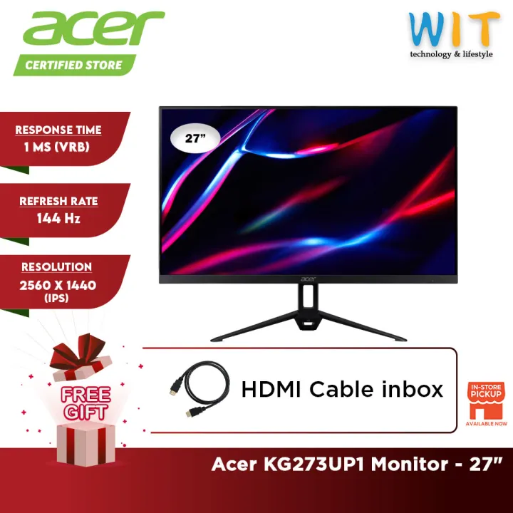 Acer Nitro KG273UP1 Gaming Monitor - 27.0" / 1ms (VRB) / 144Hz /QHD IPS Panel / HDMI / DP / Audio / VESA / FreeSync /3 Years Onsite Warranty