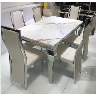 Satu Set Meja Makan Marmer Italy 6 Kursi Mewah + Meja
