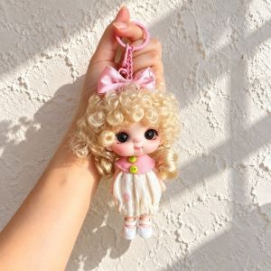 JAYQQ Trang phục mặc được Móc khóa hình búp bê tóc xoăn. 10CM Các khớp có thể di chuyển. Búp bê trang trí túi xách Tinh tế Nhẹ dây chuyền hình búp bê mini Người lớn trẻ em
