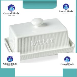 Ceramic Butter Box with Lid & Free Knife- Perfect for Storing Butter Sticks & Spreadable Butter