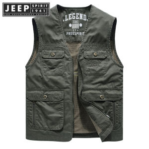 JEEP SPIRIT 1941 ESTD Outdoor Mens Leisure Outdoor Fishing Tank Top Multi-pocket Tank Top