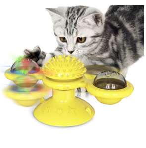 Cat Toy 360 Rotated Design Suction Cup Cat Ball n Feather Interactive Cat Teaser With Light