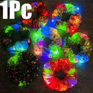 【♡Lovely girls house♡】5Pcs เชือกผูกผมต้นคริสต์มาสไฟ LED สำหรับยางรัดผมคริสต์มาสสุขสันต์วันปีใหม่ตกแต่งชุดคอสเพลย์ผู้หญิง