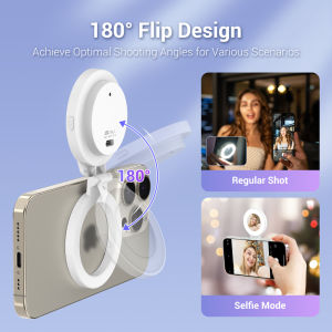 JJC MagSafe Đèn chụp selfie đèn LED ánh sáng phụ từ tính với gương tích hợp cho điện thoại thông minh vlog/phát trực tiếp/chụp ảnh tự sướng