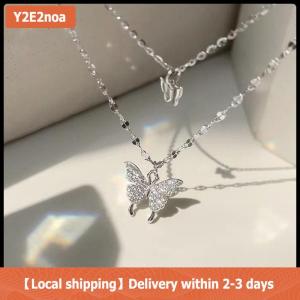 【Local shipping】 Double Layer Clavicle Chain Necklace Jewelry Zircon Butterfly Pendant Necklace for Women Accessories