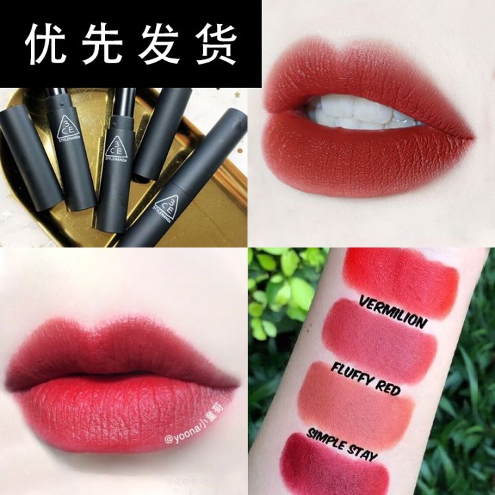 3ce Lipstick Matte Velvet Black Thin Tube Smoke Plain New Fluffy Red