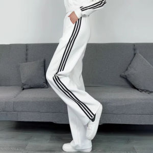 กางเกงกีฬาผู้หญิงฤดูใบไม้ผลิและฤดูใบไม้ร่วงแฟชั่นหลวมตรงกางเกงขากว้างเอวสูงลำลอง