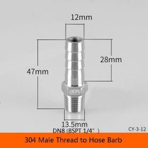 OWMXZL 1Pcs Connector Adapter Pipe Joint 304 Stainless Steel Male Thread Hose Connector Durable 1/8" 3/8" 1/2" 1/4" Pipe Fitting for PU PE Tube