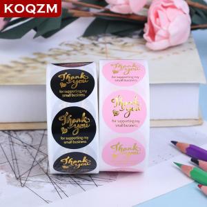 [COD] KOQZM KITCHEN 500pcs Thank you sticker wedding decor seal hot stamping pink black round label