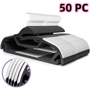 50-Piece Clothes Hangers with Non-Slip Pads - Space Saving Thin Profile - For Shirts Pants Blouses Scarves