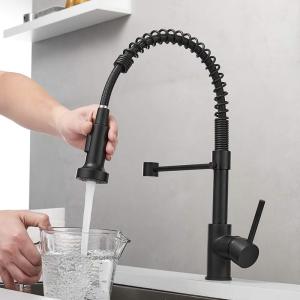 Kitchen Faucet Single Handle Single Lever Pull Down Sprayer Spring Kitchen Sink Faucet Matte Black