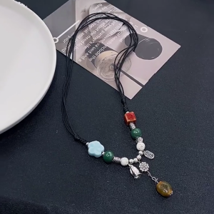 Handmade Ceramic Waterdrop Pendant Necklace Bohemian Ceramic Beads Choker Ethnic Style Gift for Women Girl