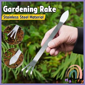 Makery【Ready in Stock】 Stainless Steel Gardening Rake Weeding Uprooting Tool Dual Purpose Shovel 1 Piece