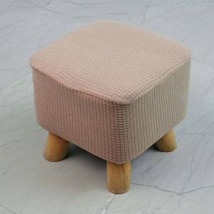 Small Square Footstool Cover Ottoman Cover Footstool Protector Stretch Fabric Sofa Stool Cover Home Furniture Protector Seat Cover Solid Color Square Stool Covers Thick Stretch Knitting Round Seat Covers Living Room Chair Cover Home Universal Stool