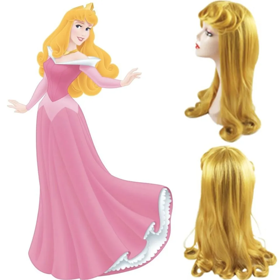 DRAMATIC Princess Aurora Cosplay Wig Golden Curly Bangs Sleeping