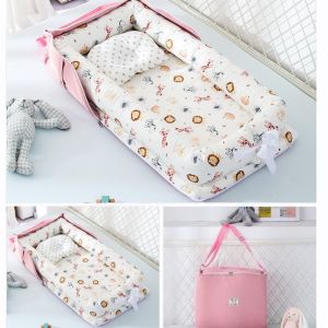 Baby Bed Set With Pillow Foldable Waterproof Crib Portable Set 4 In 1 Cotton Crib Bionic Multifunctional Outdoor Bed For Baby