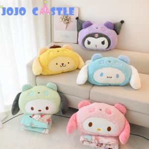Sanrio Plush Toy Pillow Cute Anime Characters Kuromi Cinnamoroll Pompom Purin Hello Kitty Melody Pochacco Stuffed Animal Sofa Cushion Piillow Blanket 2 In 1 Gifts for Girlfriend三丽鸥 娃娃