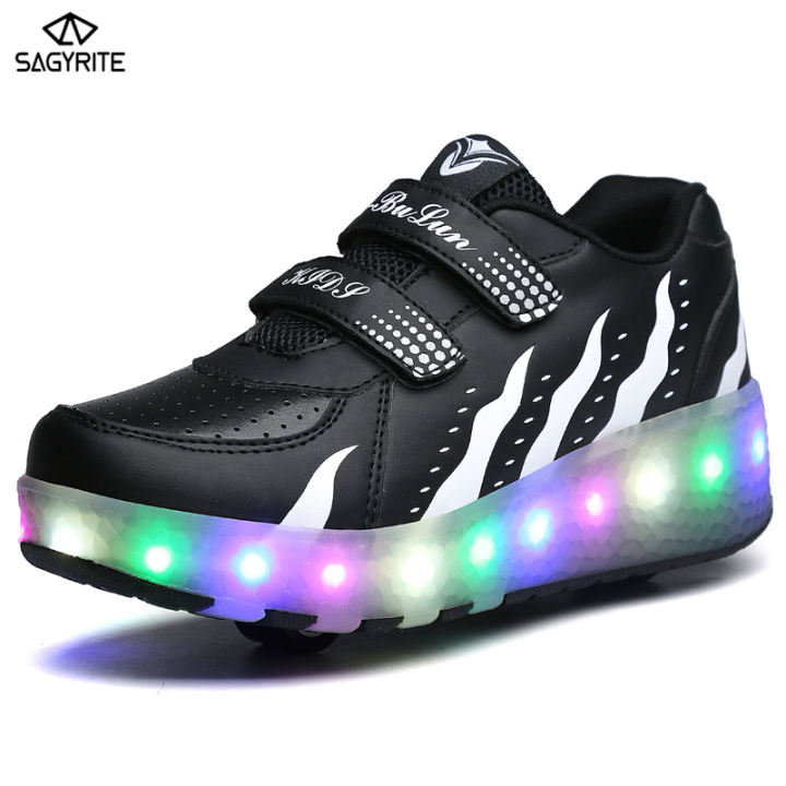 SAGYRITE Two Wheels Luminous Glowing Sneakers Led Light Roller Skate Shoes  Kids Led Shoes for Boys and Girls