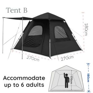 Big Size Black Camping Tent 4-8 Person No need Build Automatic Tent Family Outdoor Tent Khemah Automatik