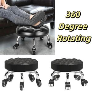LE VICTORY PU Leather Rotating Rolling Stool 360 Degree Rotating Waterproof Rolling Pulley Chair Practical Height Weight Capacity Round Stool With Wheels Household