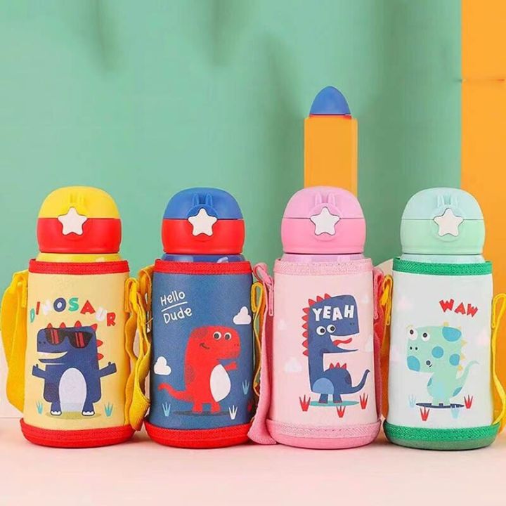 500ml Kids Thermos Mug With Straw Stainless Steel Cartoon Vacuum Flask With  Bag Children Cute Thermal Water Bottle Tumbler