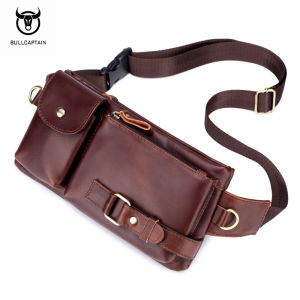 BULLCAPTAIN Top Layer Leather Casual Men Leather Belt Shoulder Crossbody Bag