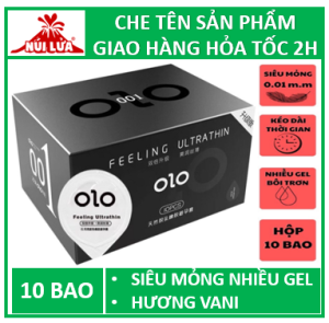 Bao cao su siêu mỏng Olo Đen Siêu mỏng nhiều gel bôi trơn kéo dài thời gian quan hệ hương vani Feeling Ultrathin - Hộp 10 bao
