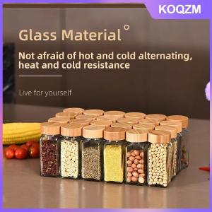 KOQZM 7PCS set 4Oz Glass Spice Jar Seasoning Containers With Bamboo Lids Square Empty Spice Bottles Herbs