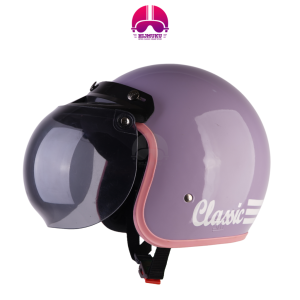 Helm Bogo Classic Dewasa Polos Kaca Cembung SNI Half Face Ungu Pastel