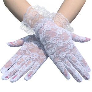 baoda Christmas Gift Women Vintage Sheer Short Lace Gloves Bride Wedding Gloves Derby Tea Party Wrist Length Floral Gloves for Dinner Fancy Costume Accessories Gloves