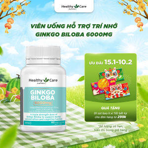 Viên Uống Hỗ Trợ Trí Nhớ Healthy Care Ginkgo Biloba 6000mg - 60 Viên Hỗ Trợ Tăng Cường Trí Nhớ Lưu Thông Máu