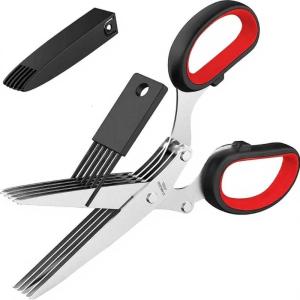 Space Saving 5 Blade Herb Scissors Dishwasher Safe Steel Construction Shears For Home Office Kitchen Use