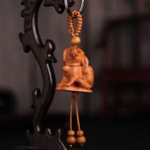 WANNI Snake Animal Dog Lucky Car Key Ring Fengshui Mascot Key Chain Gift Mahogany Engraving Wood Keyring Keychain Chinese 12 Zodiac
