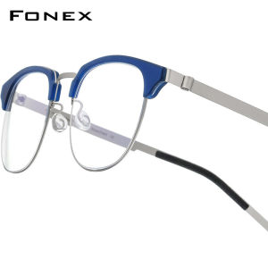 FONEX Acetate Alloy Glasses Men Brand Design Vintage Round Eyeglasses Women Korean Denmark Full-Rim High-Quality Ultralight Custom Optical Screwless Eyewear 98627