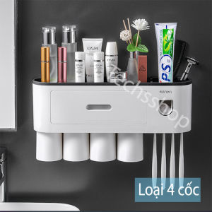 Kệ nhả kem đánh răng tự động đa năng kèm 1 đến 5 cốc - Kệ nhà tắm dán tường để dầu gội sữa tắm - Kệ để đồ dùng nhà tắm - Kệ treo bàn chải - kệ nhà vệ sinh