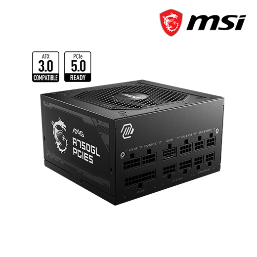 MSI MAG A750GL PCIE5 Power Supply - 750W (80 PLUS Gold) PCIe 5.0 Ready / ATX 3.0 Compatible / Fully Modular