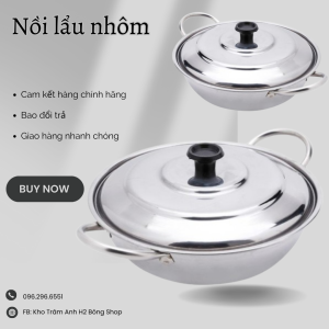 Tặng muôi vá Nồi lẩu nhôm 2 quai lẩu nhôm bóng đẹp
