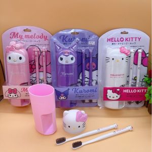 Kawaii Sanrio Hello Kitty My Melody Kuromi Portable Travel Set Toothbrush Cup Storage Box Organizer Wash Gargle Mouthwash Cup