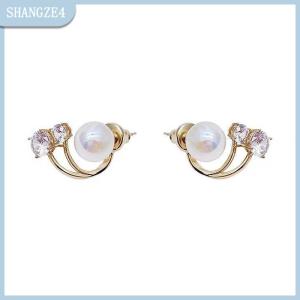 【SHANGZE4】 Zircon Bông tai ngọc trai cho phụ nữ thời trang bông tai pha lê Studs Wedding party phụ kiện trang sức quà tặng