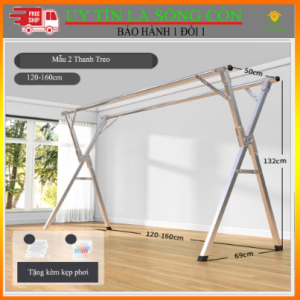 Giá phơi quần Inox loại giàn phơi 2 bên có bánh xe treo quần áo cho cả gia đình dễ dàng di chuyển và gấp gọn