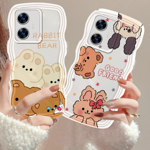 (Lokal Ready) Xinyu Casing hp Realme C53 C51 C55 C33 C35 C31 C30 C30s C21Y C25Y Realme C11 2021 C20 C15 C25 C17 C12 C3 Realme 10 9i 8i 7 Pro Realme 5 Pro 5i 5S 6i Narzo 50A Prime Lucu Kartun Beruang dan Kelinci Good Friend Shockproof Cover Wavy Case