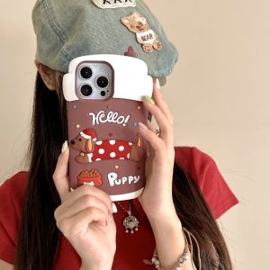 💗Internet celebrity trend+In stock+COD 3D Cute Cartoon Christmas Dog Phone Case for iPhone 13 14 15 Pro Dachshund Puppy Xmas Gifts Soft Silicone Cover for 16 Pro Max